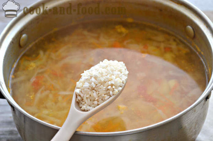 Svježi kupus juha s mesom i rižom - Kako kuhati meso juha, korak po korak recept fotografijama