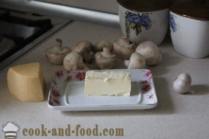 Brza hrana s gljivama i sirom - poput pečene gljive sa sirom u pećnici, s korak po korak recept fotografijama