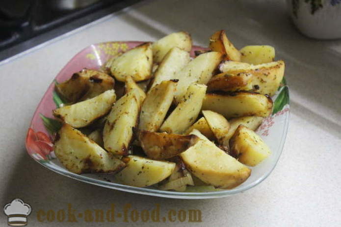 Pečeni krumpir s medom i senfom u pećnici - ukusna kuhati krumpir u rupu, korak po korak recept s phot