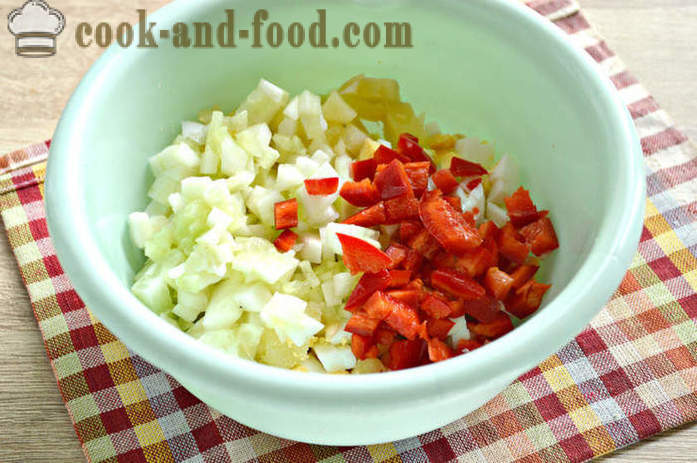 Korejski salata od mrkve i paprike, krumpir i kobasice - kako napraviti salatu od korejskih mrkve i paprike, korak po korak recept fotografijama
