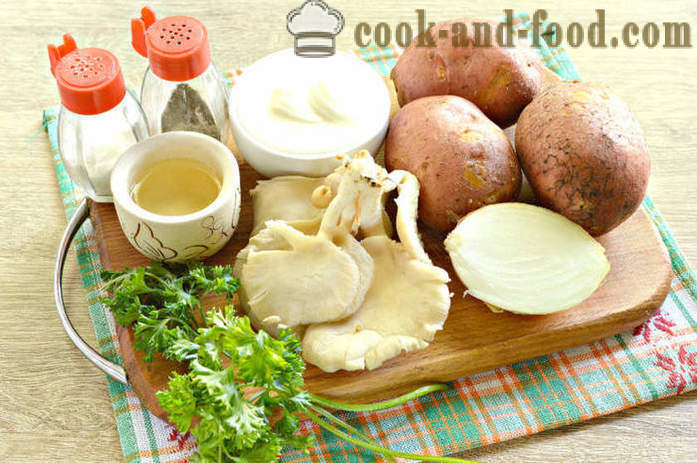 Krumpir s gljivama u kiselo vrhnje - kako kuhati gljive s krumpirom i vrhnjem u tavi, s korak po korak recept fotografijama