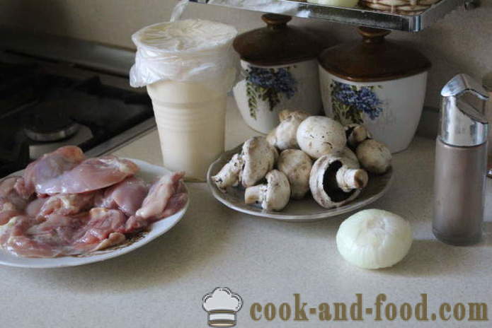 Pileći butina bez kosti s gljivama u pećnici - kako kuhati ukusna pileća bedra u pećnici, s korak po korak recept fotografijama