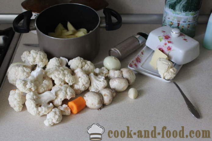 Kremasta juha s gljivama i cvjetače - kako kuhati juha s gljivama, korak po korak recept fotografijama