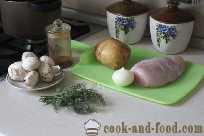 Valjani pileća prsa punjena sa gljivama i krumpirom - kako napraviti role piletine, s korak po korak recept fotografijama