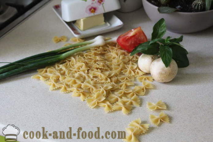 Tjestenina s rajčicom, bosiljkom i gljivama - kako kuhati tjesteninu od gljiva s bosiljkom i rajčicom, korak po korak recept fotografijama
