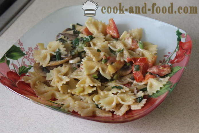 Tjestenina s rajčicom, bosiljkom i gljivama - kako kuhati tjesteninu od gljiva s bosiljkom i rajčicom, korak po korak recept fotografijama