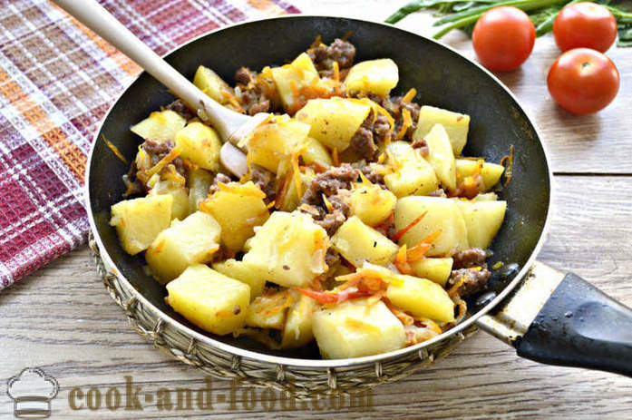 Krumpir pirjana sa mesom i povrćem - kako kuhati ukusna krumpir u tavi, korak po korak recept fotografijama