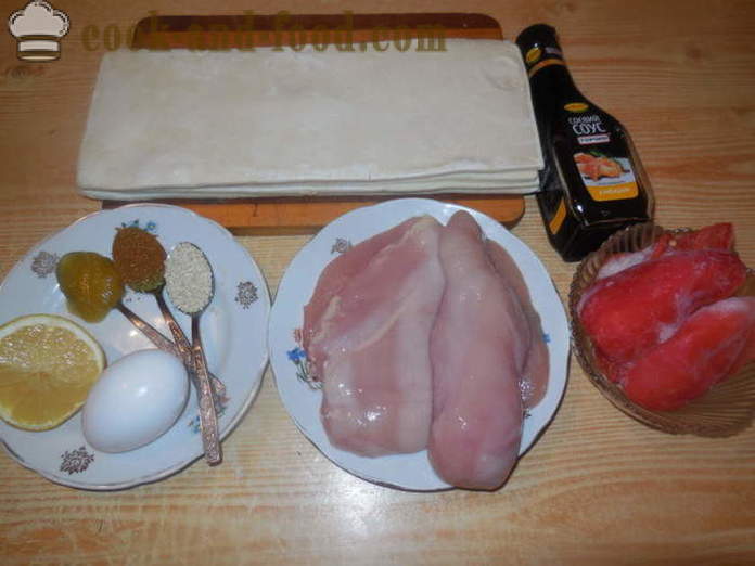 Piletina u lisnatom tijestu u pećnici na kos - kako kuhati piletinu na kos, korak po korak recept fotografijama