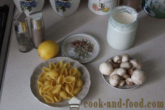 Punjene tjestenine školjke s mljevenim gljivama - Kako napraviti punjene tjestenine školjke u pećnici, s korak po korak recept fotografijama