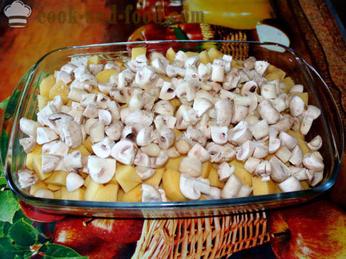 Krumpir s gljivama pečene u pećnici - kao pečeni krumpir s gljivama, korak po korak recept fotografijama