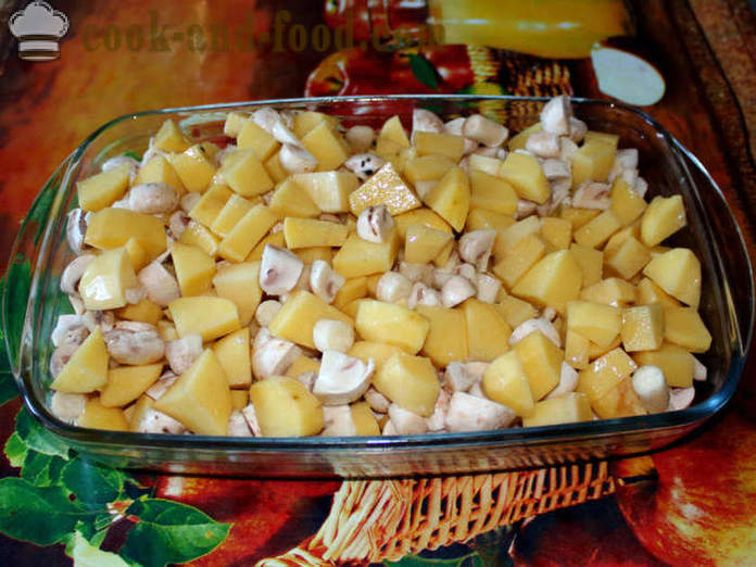 Krumpir s gljivama pečene u pećnici - kao pečeni krumpir s gljivama, korak po korak recept fotografijama