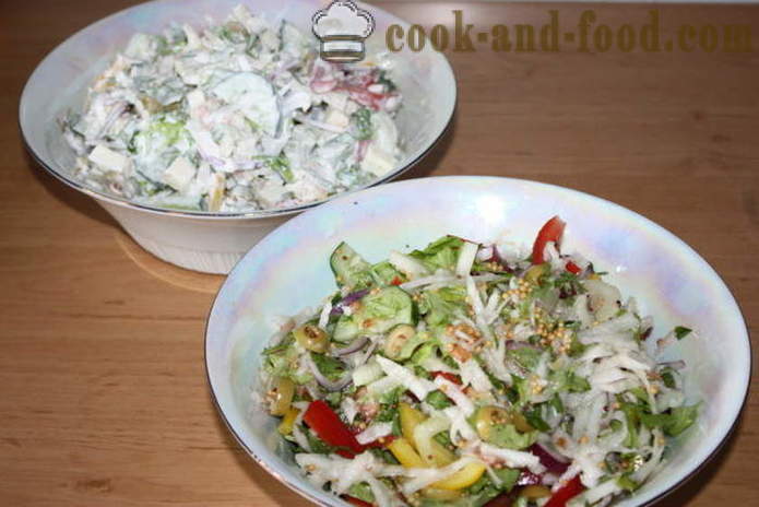 Salata s povrćem i mozzarellom - kako napraviti salatu s povrćem i sirom, s korak po korak recept fotografijama