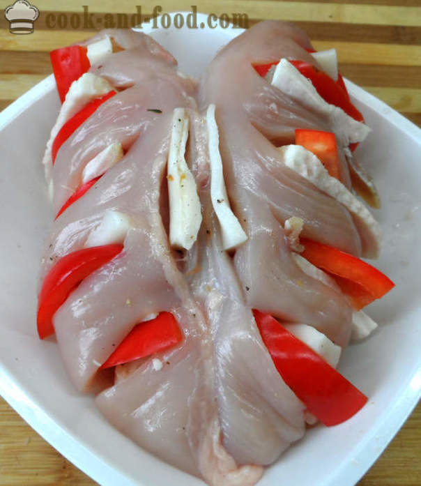 Larded dojke piletine u pivu - kako kuhati pileća prsa u pećnici, s korak po korak recept fotografijama