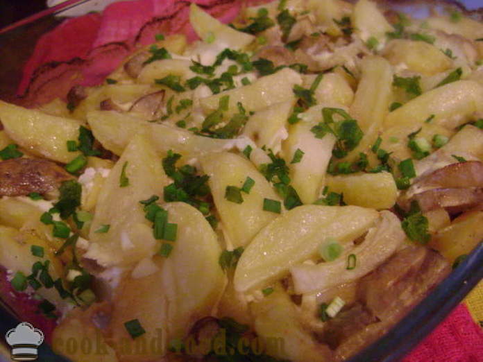 Krumpir pečen u pećnici s gljivama i vrhnjem - ukusne pečeni krumpir u pećnici, s korak po korak recept fotografijama