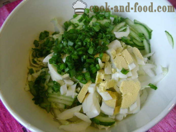 Salata sa kineskim kupusom, krastavac, jaja i mladi luk - kako kuhati ukusna salata kineskog kupusa, korak po korak recept fotografijama