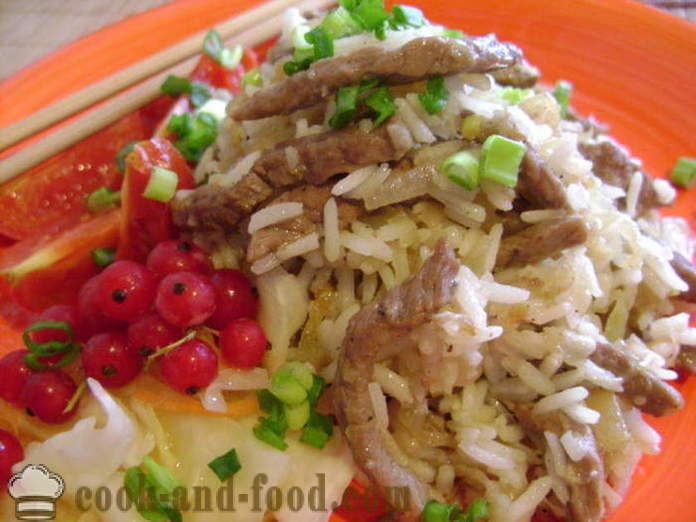 Riža s mesom u kineskom - kako kuhati rižu s mesom u tavi, korak po korak recept fotografijama