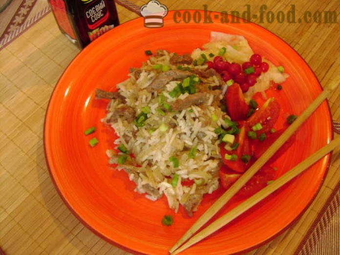 Riža s mesom u kineskom - kako kuhati rižu s mesom u tavi, korak po korak recept fotografijama