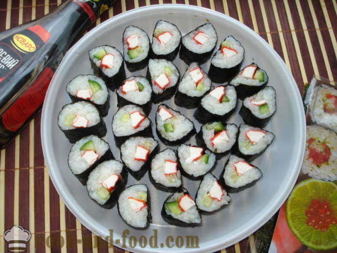 Sushi sa rakovima štapovima i krastavca - Kako napraviti sushi s rakovima štapovima kod kuće, korak po korak recept fotografijama