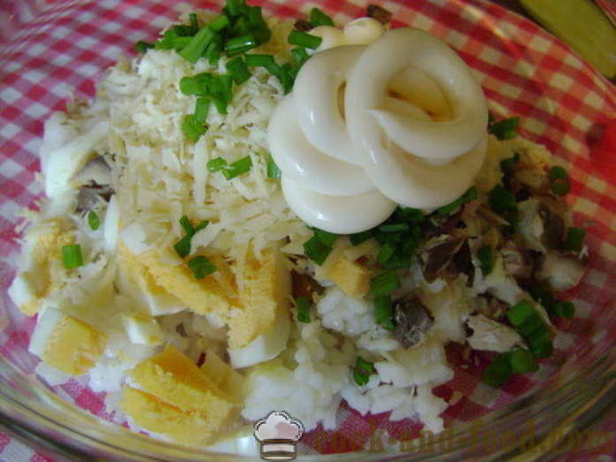 Jednostavna riba salata s rižom i jajima - Kako kuhati riba salata s rižom, korak po korak recept fotografijama