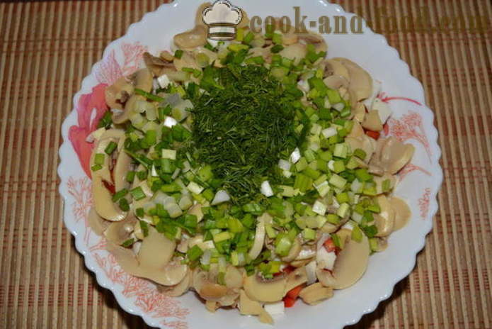 Salata sa lignjama, gljive, krastavci i paprika - kako pripremiti salatu s lignjama i gljivama, korak po korak recept fotografijama