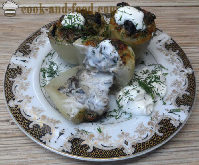 Pečeni krumpir punjene sa gljivama i sirom - Kako kuhati krumpir punjena s gljivama, korak po korak recept fotografijama