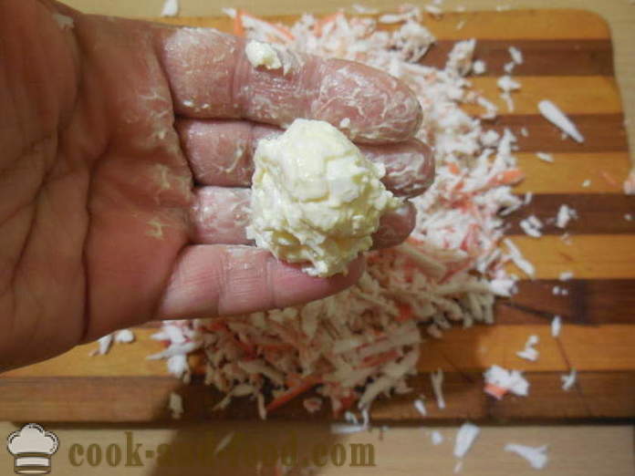 Raffaello salata od rakova štapići - kako kuhati rakova Raffaello, korak po korak recept fotografijama