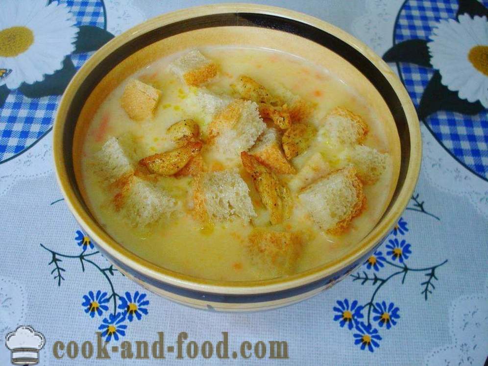 Juha od graška s piletinom i croutons - Kako kuhati juha od graška s piletinom i topljenog sira, korak po korak recept fotografijama