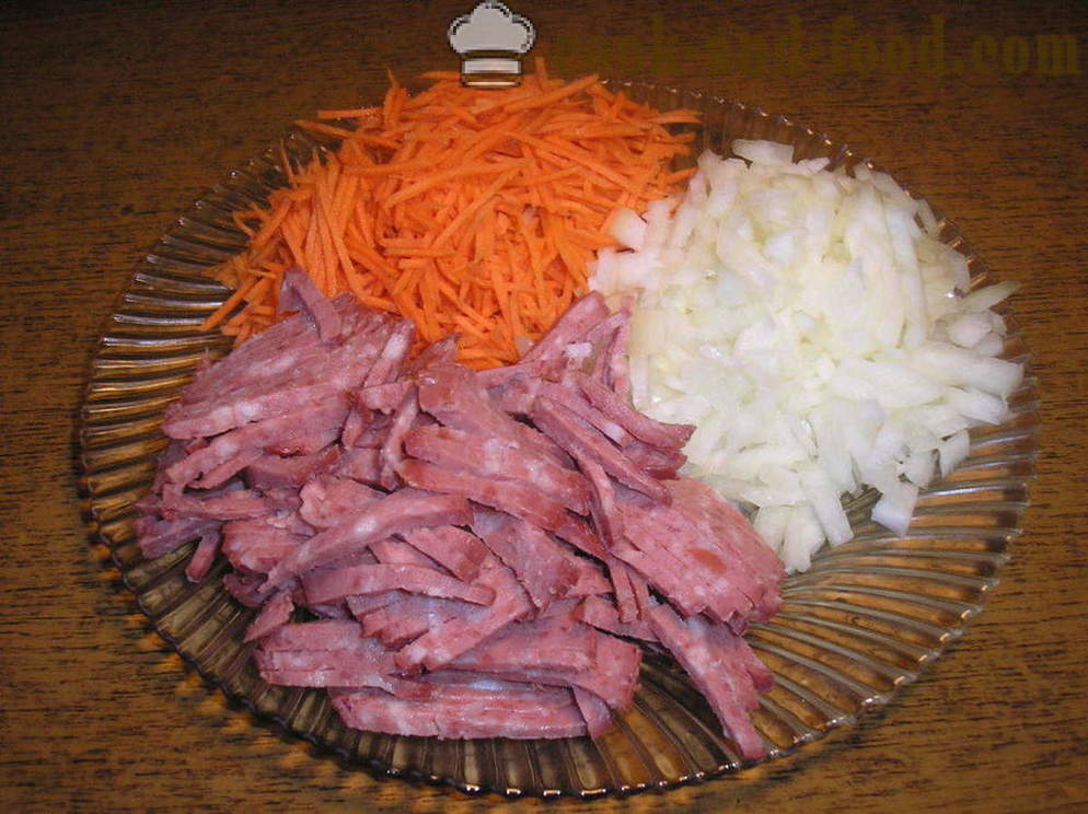 Salata od krumpira štapovima i kobasice - Kako napraviti krumpir salatu, korak po korak recept fotografijama