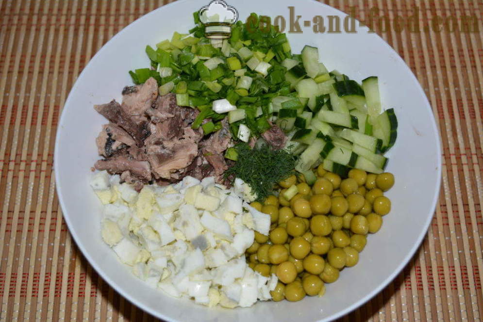 Salata od konzervirane tune i majoneze - kako pripremiti salatu s konzervirane tune, korak po korak recept fotografijama