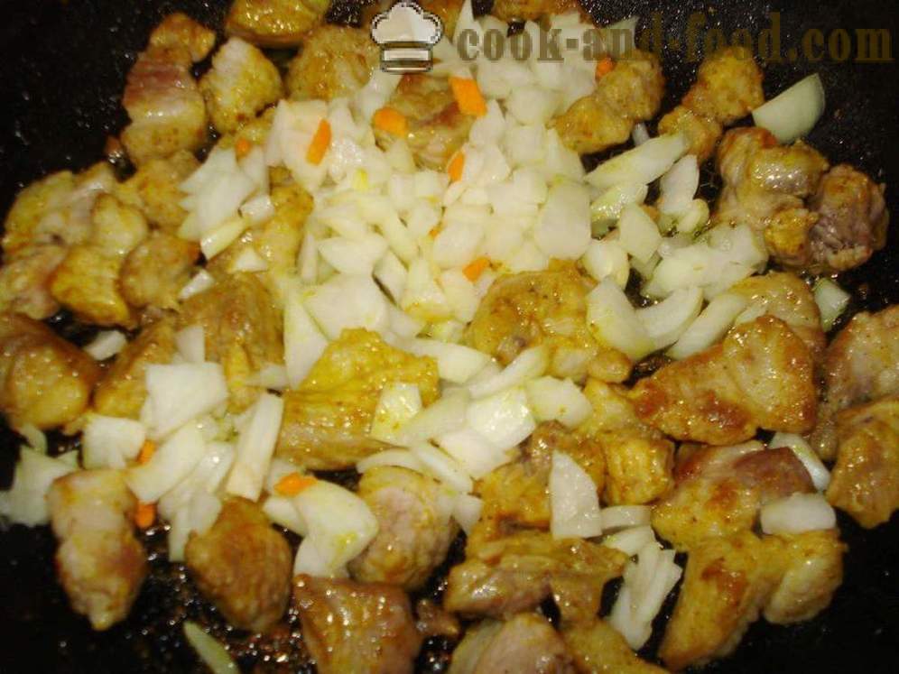 Pilav u tavi sa svinjetinom - kako kuhati rižoto sa svinjetinom u tavi, korak po korak recept fotografijama