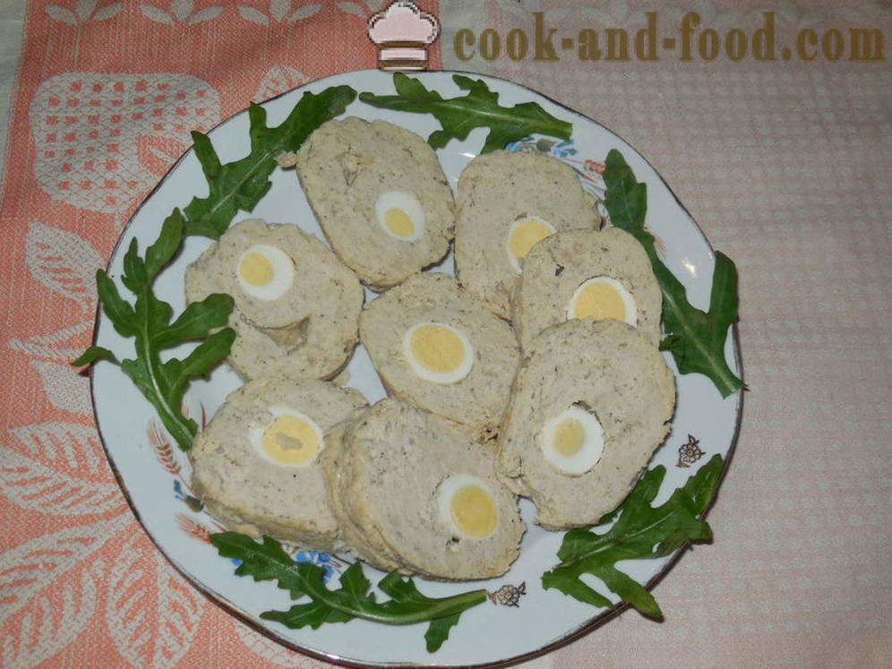 Parna meso u roli s jajima - kako kuhati mesna štruca s jajima za par, s korak po korak recept fotografijama