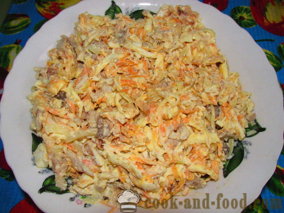 Salata s palačinkama jaja i piletine - kako se pripremiti salatu s palačinke, jaja, korak po korak recept fotografijama