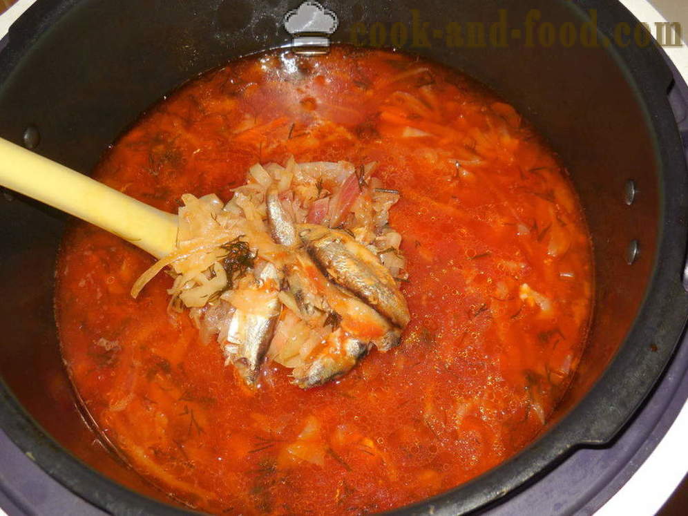 Juha od povrća s sardina u umaku od rajčice u multivarka - Kako kuhati juha od povrća sa srdelama, korak po korak recept fotografijama