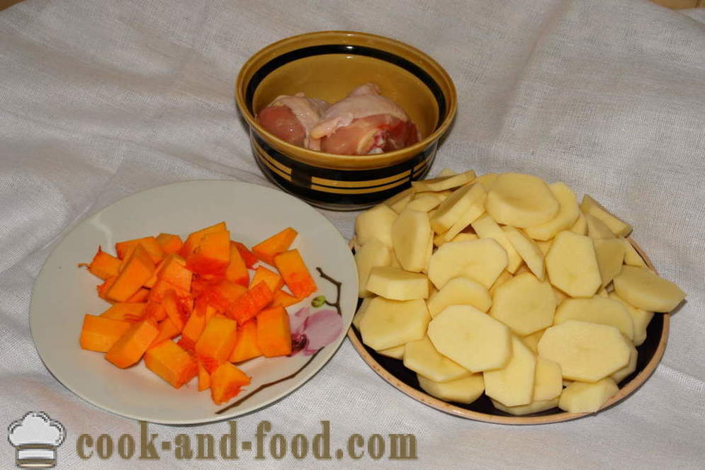 Piletina u umaku od senfa u pećnici - kako kuhati piletinu u pećnici s krumpirom i bundeve, s korak po korak recept fotografijama