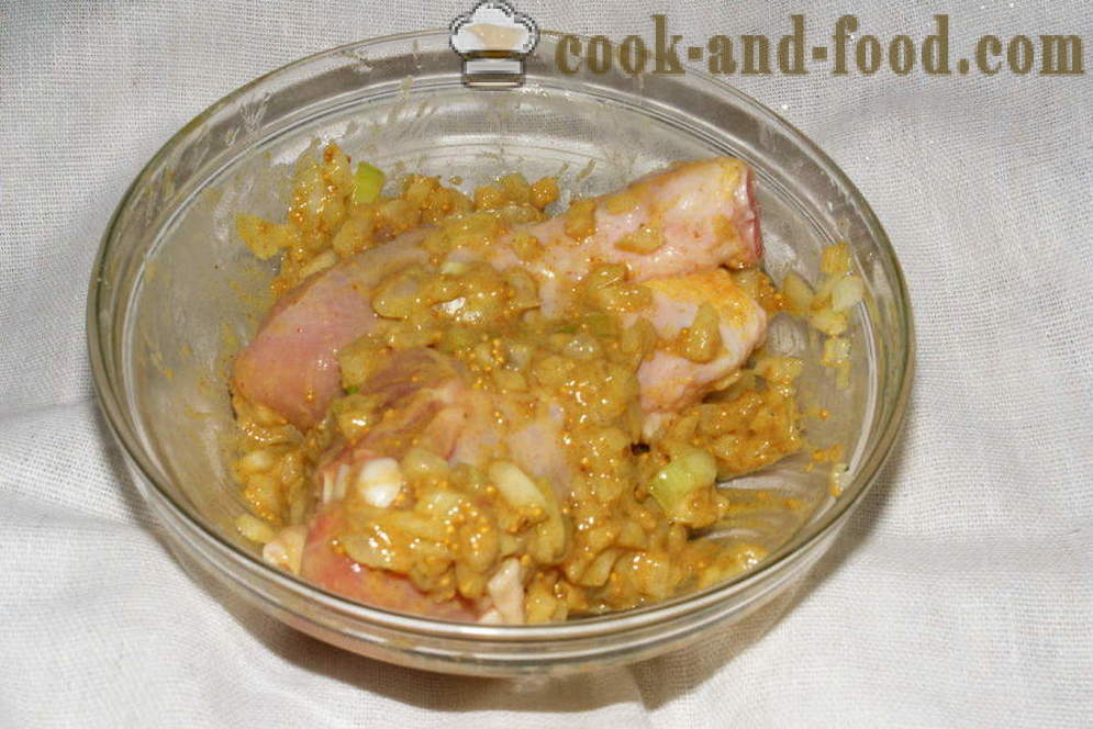 Piletina u umaku od senfa u pećnici - kako kuhati piletinu u pećnici s krumpirom i bundeve, s korak po korak recept fotografijama