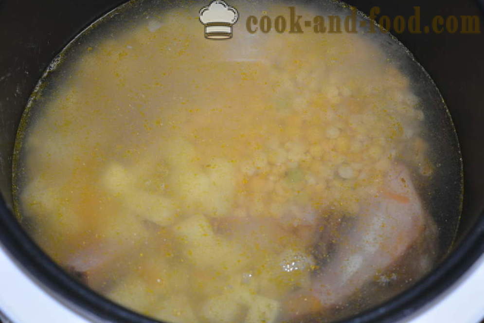 Juha od graška s dimljenim - kako kuhati juha od graška s dimljenim rebrima u multivarka, korak po korak recept fotografijama