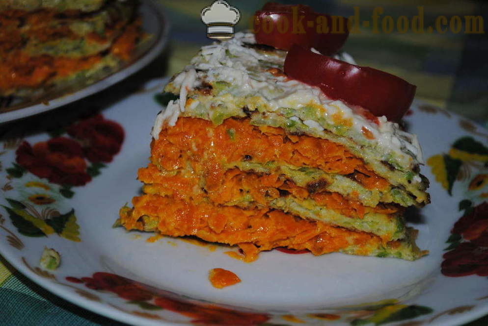 Povrće kolač od tikvica punjena s mrkvom, squash kako kuhati tortu, korak po korak recept fotografijama