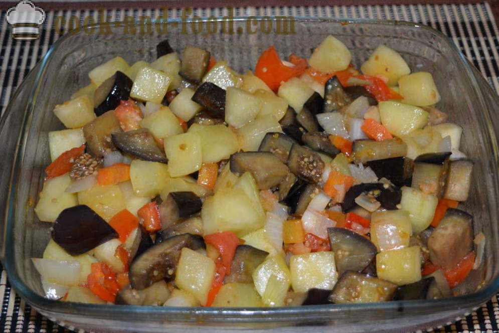 Varivo od povrća sa patlidžan i tikvice u pećnici - kako kuhati s pirjanim patlidžana i tikvica, s korak po korak recept fotografijama