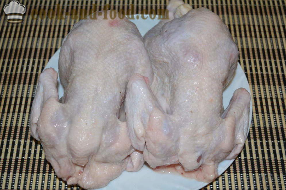 Punjena piletina sa hrskavom korom pečena u pećnici - kao pečena piletina u pećnici cjelini, korak po korak recept fotografijama
