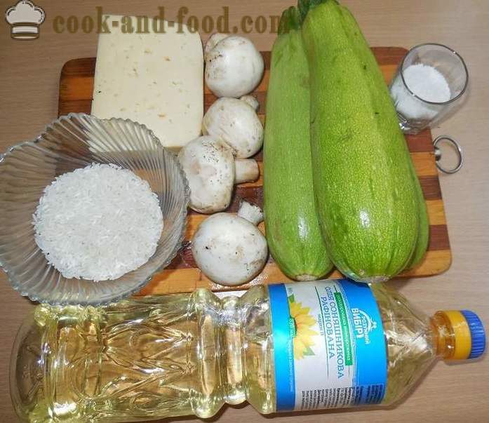 Tikvice pečene u pećnici sa mljevenim mesom: riža s gljivama i sirom - Kako kuhati punjene tikvice u pećnici, s korak po korak recept fotografijama