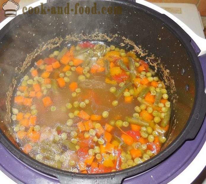 Ukusna juha od povrća s mesom u multivarka - korak po korak recept s fotografijama kako kuhati juha od povrća s smrznuti grašak i mahuna