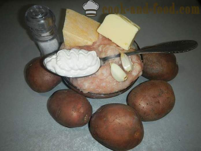 Pečeni krumpir s mljevenim mesom i sirom - kao što su pečeni krumpir u pećnici, recept korak po korak sa slikama.