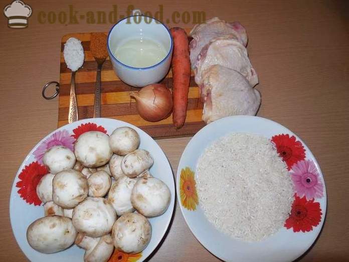 Riža s piletinom i gljivama u multivarka ili kako kuhati rižoto u multivarka, korak po korak recept s fotografijama.