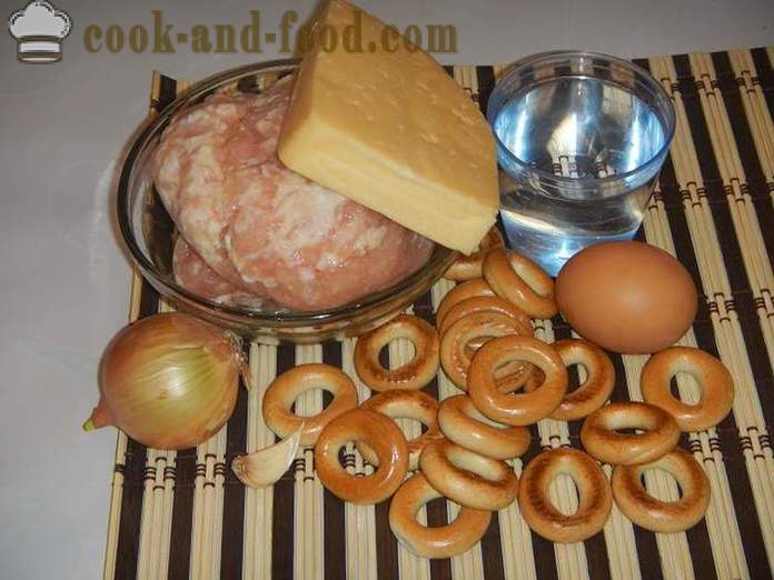Bagels s mljevenim mesom u pećnici ili punjene sušenje - jednostavno aperitiv recept, kako kuhati, recept s fotografijom.