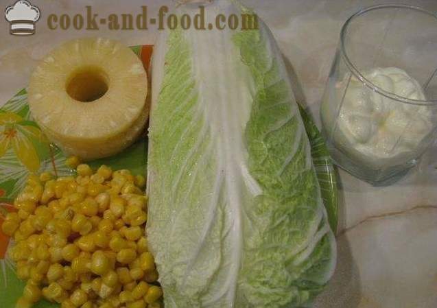 Kineski kupus salata s ananasa, kukuruz i nara - lako, jednostavno i vrlo ukusno, s korak po korak recept fotografijama