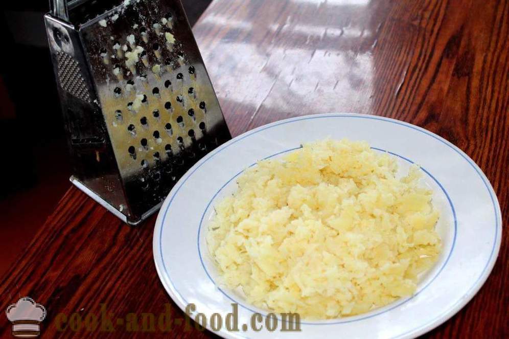 Mimoza salata s skuša i krumpir - kako napraviti mimoza salata s krumpirom i skuša, korak po korak recept fotografijama